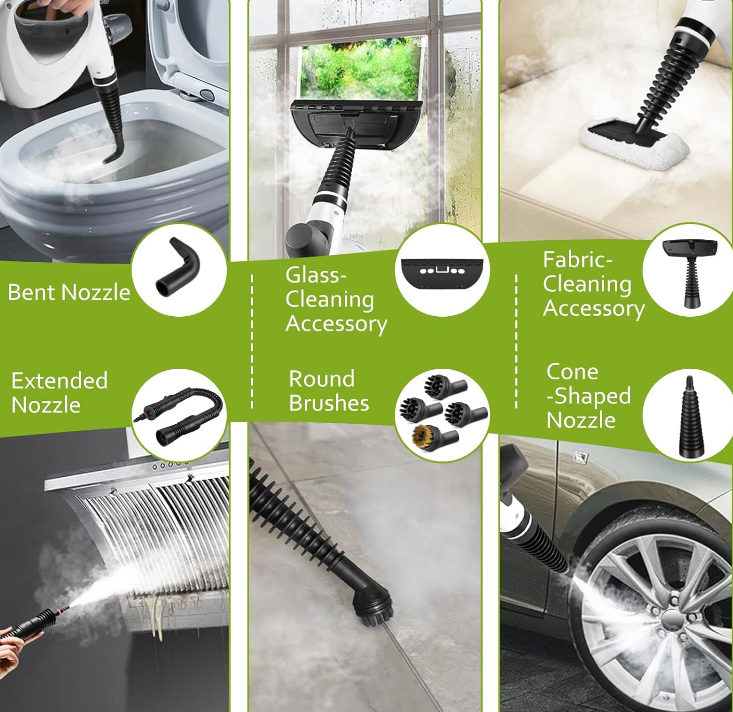 Tlakový ručný parný čistič s 12 nadstavcami – multifunkčný na všetky povrchy